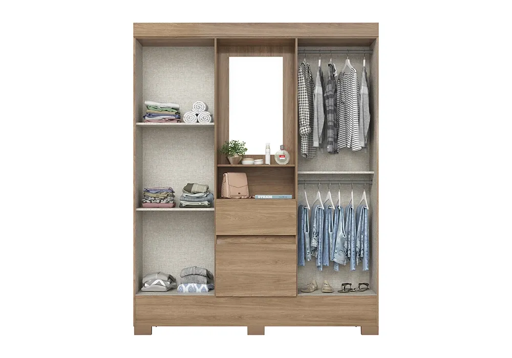 Armoire 4 Portes 2 Tiroirs avec Miroir – Image 2